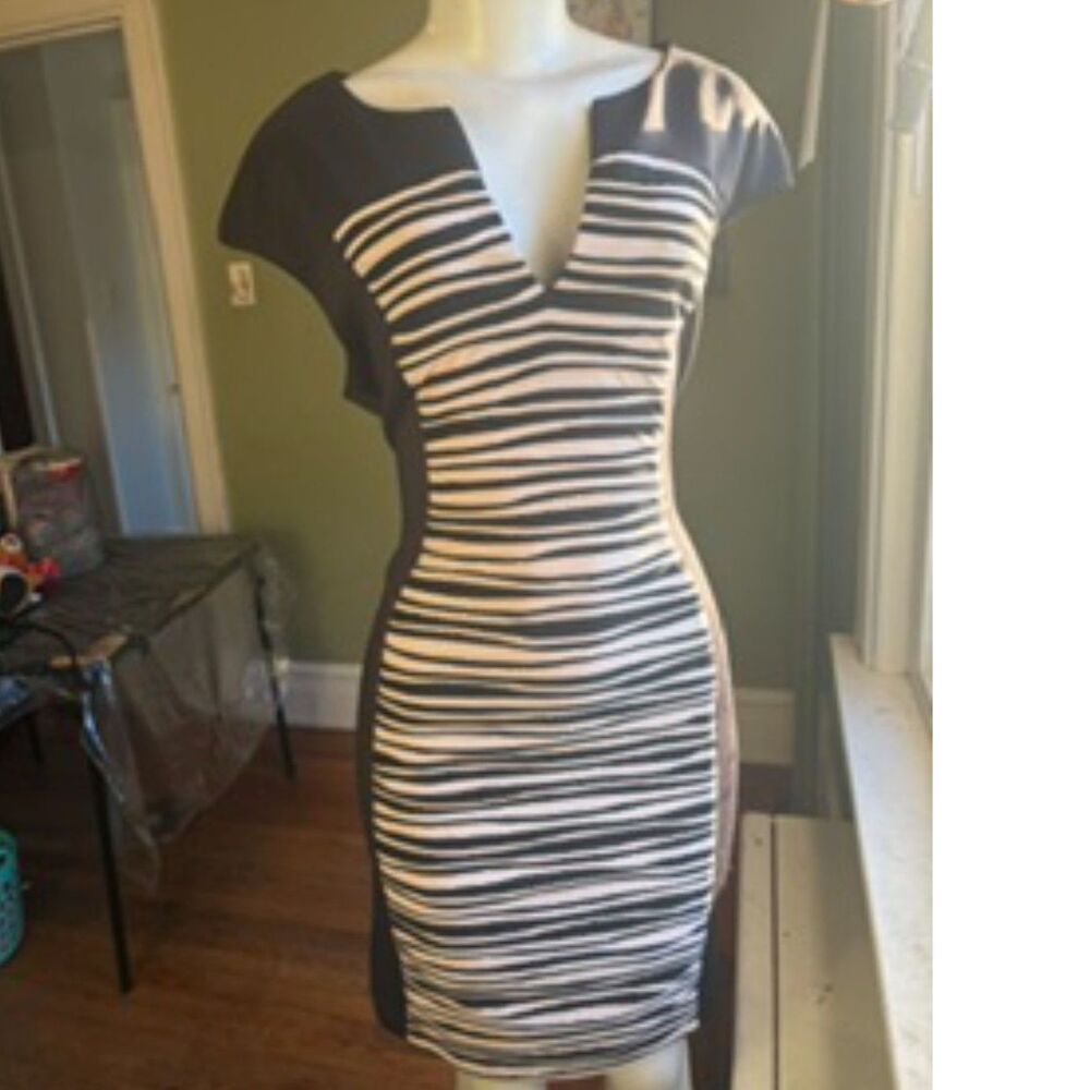 Connected Apparel Womenβs Black & White Striped Dress Size 14P